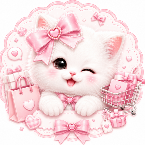 Nanaa Store mascot — kucing putih pakai pita